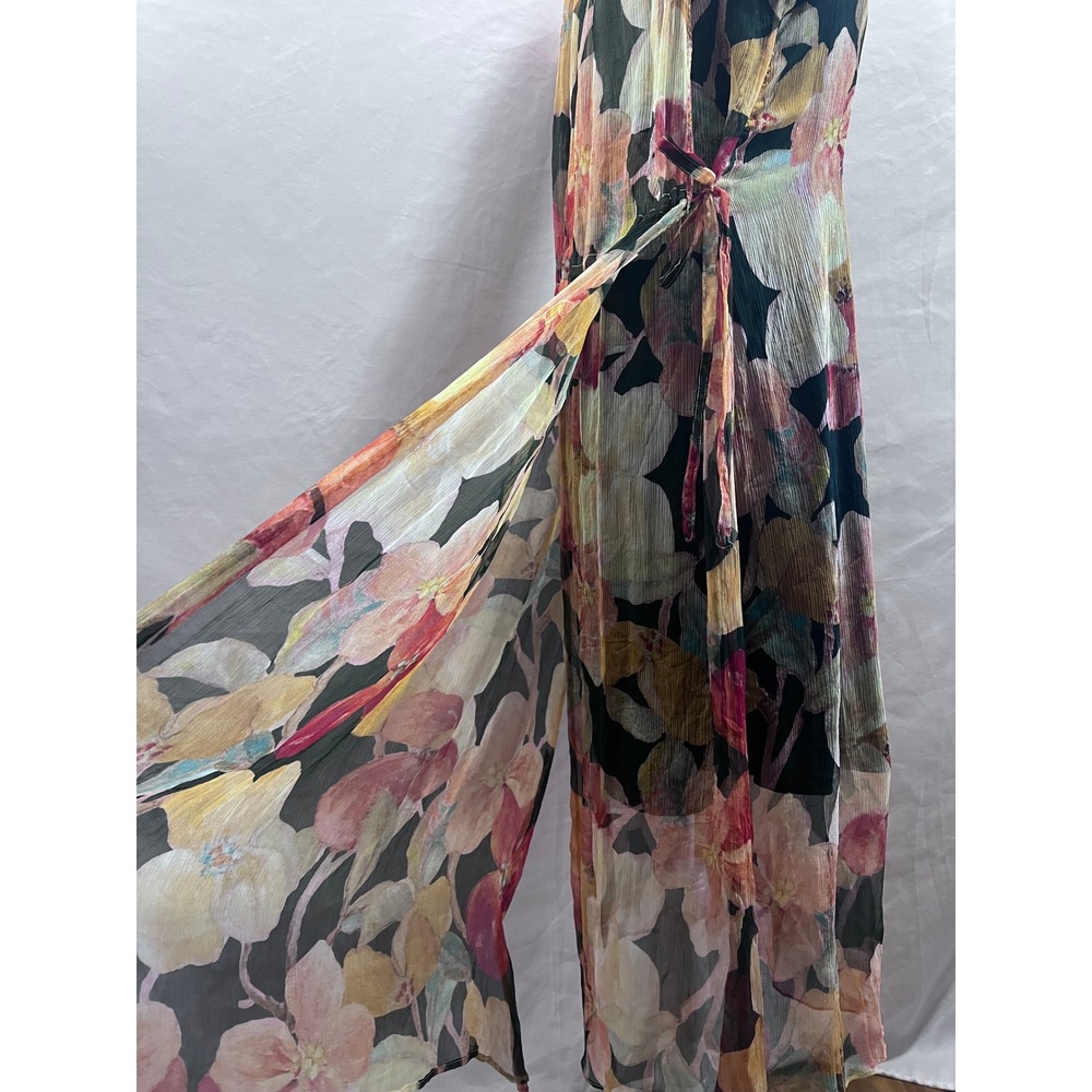 STYLEWE Floral Silk Maxi Dress with Removable Cape Sheer Long Sleeve Multi Color - Picture 4 of 11